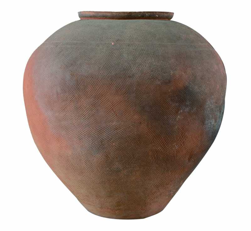 东汉方格纹红陶罐